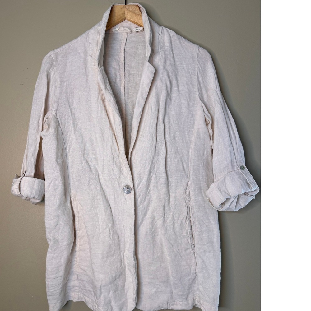 Christian Siriano New York Womens 100% Linen Roll Tab Blazer S‎ Coastal